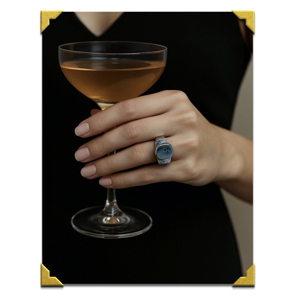 Marlene Stowe Sugarloaf Aquamarine Cabochon & Diamond White Gold Ring